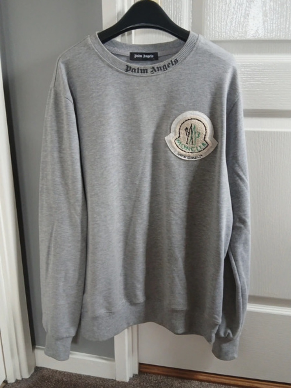 Palm Angels Men's Grey Crewneck Sweater/monclsir Colab
